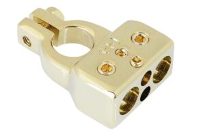 Terminales para baterías bañado en oro 2 salidas de hasta 16mm2 + 2 salidas de hasta 25mm2 con tapa