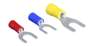 Terminales tipo horquilla con forma de U crimpado de empalme rápido, aislados.
