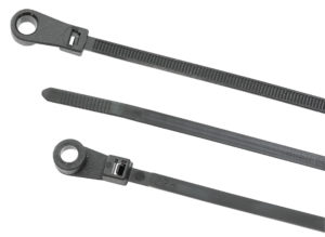 Bridas con orificio de montaje de nylon poliamida 6/6 para cables y multiusos. Negro. Profesionales, presillas plastico resistente a temperatura