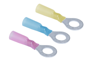 Terminalesl termorretráctiles tipo redondo con forma de anillo crimpado de empalme rápido, aislados.