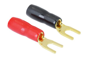 Pieza de terminal horquilla 25pcs rojo + 25pcs negro bañado en oro con forma de U de 4,3 mm crimpado de empalme rápido,aislado silicona. Cable 2,5 - 6 mm2