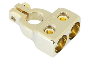 Terminales para baterías bañado en oro 2 salidas de hasta 50mm2 con tapa