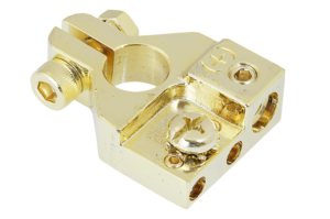 Terminales para baterías bañado en oro 2 salidas de hasta 16mm2 + 1 salida de hasta 25mm2 + 1 salida por terminal redondo